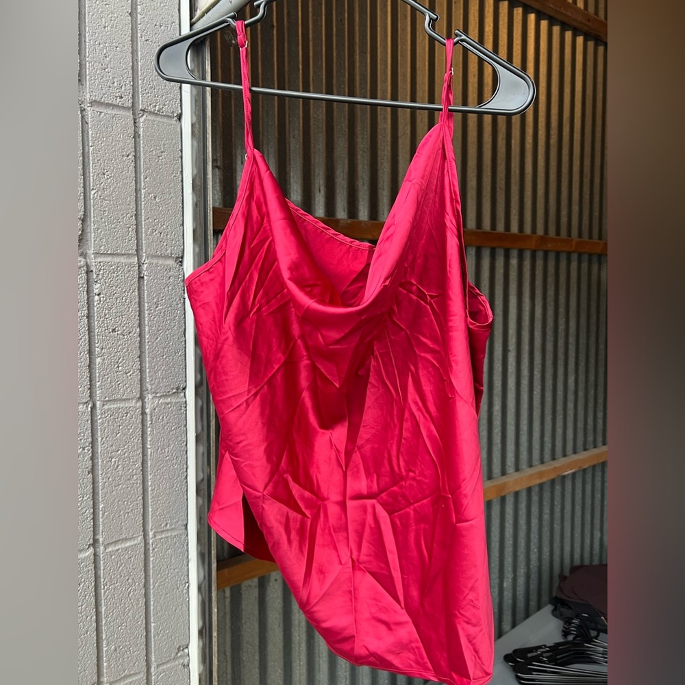 Vibrant Pink Satin Cowl Neck Top